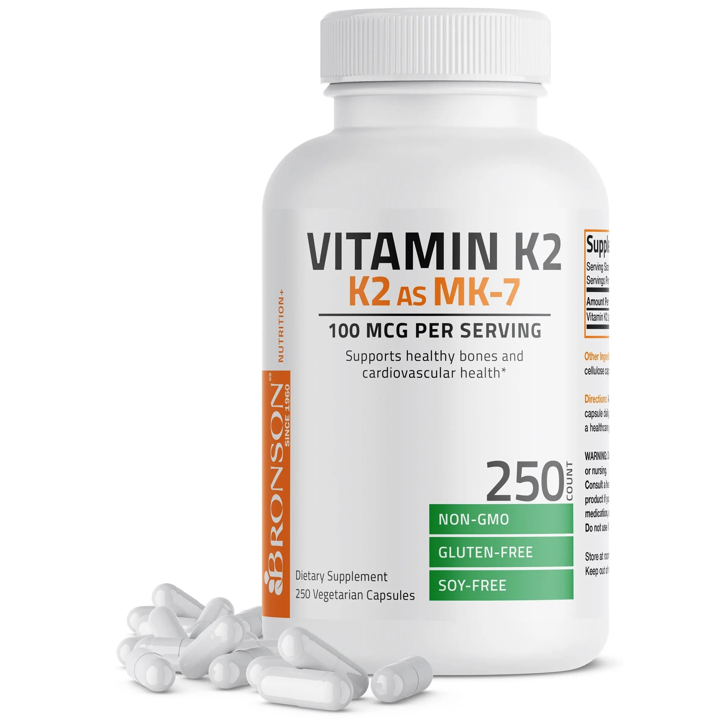 Bronson Vitamin K2 as MK-7 Menaquinone 100 mcg Non-GMO Healthcare Fitness Supplement Dietary