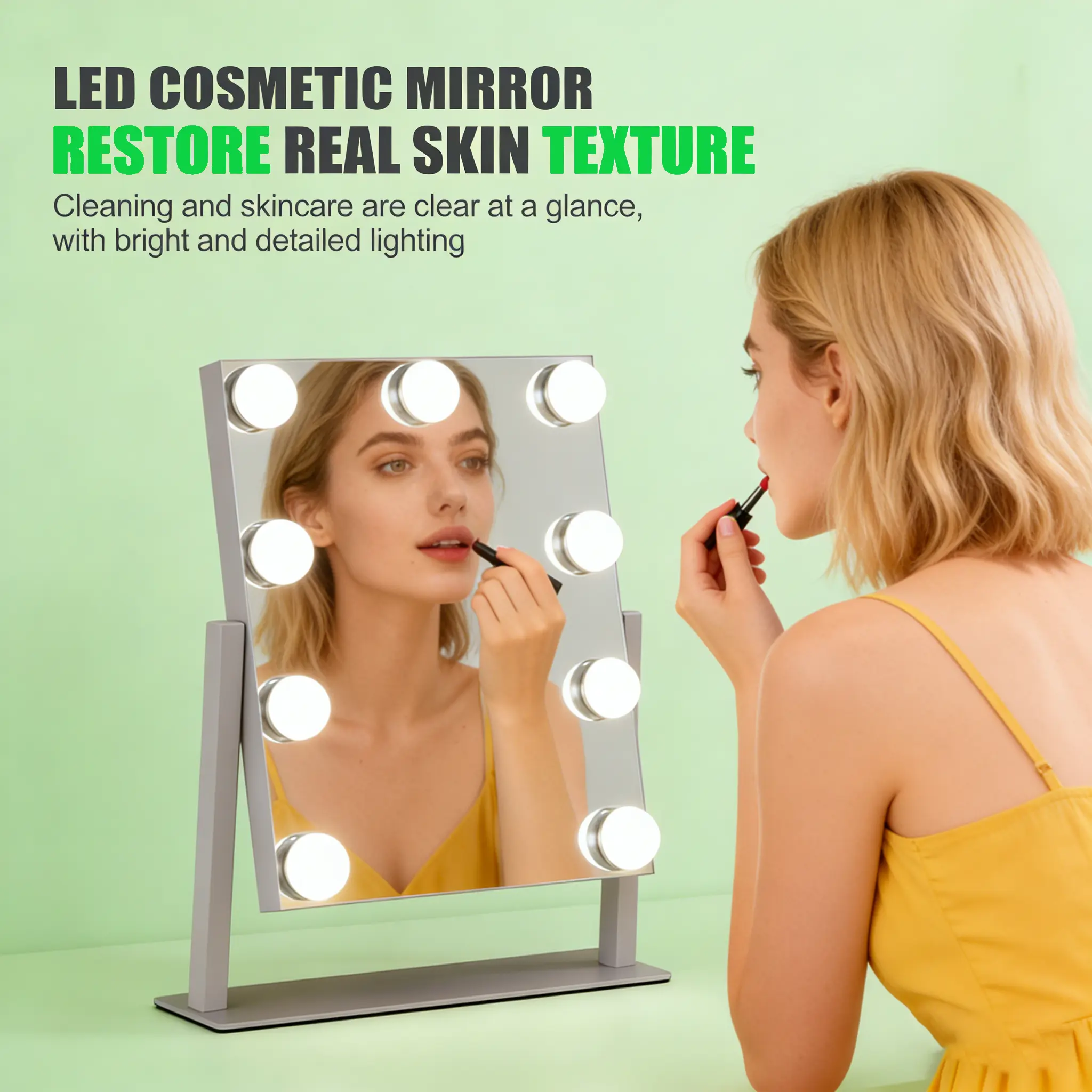 Hollywood Vanity Mirror with 9 Dimmable Bulbs, 3 Color Lights, Smart Touch Control - Home Decor Gift for Girls for Christmas, Halloween, Birthdays