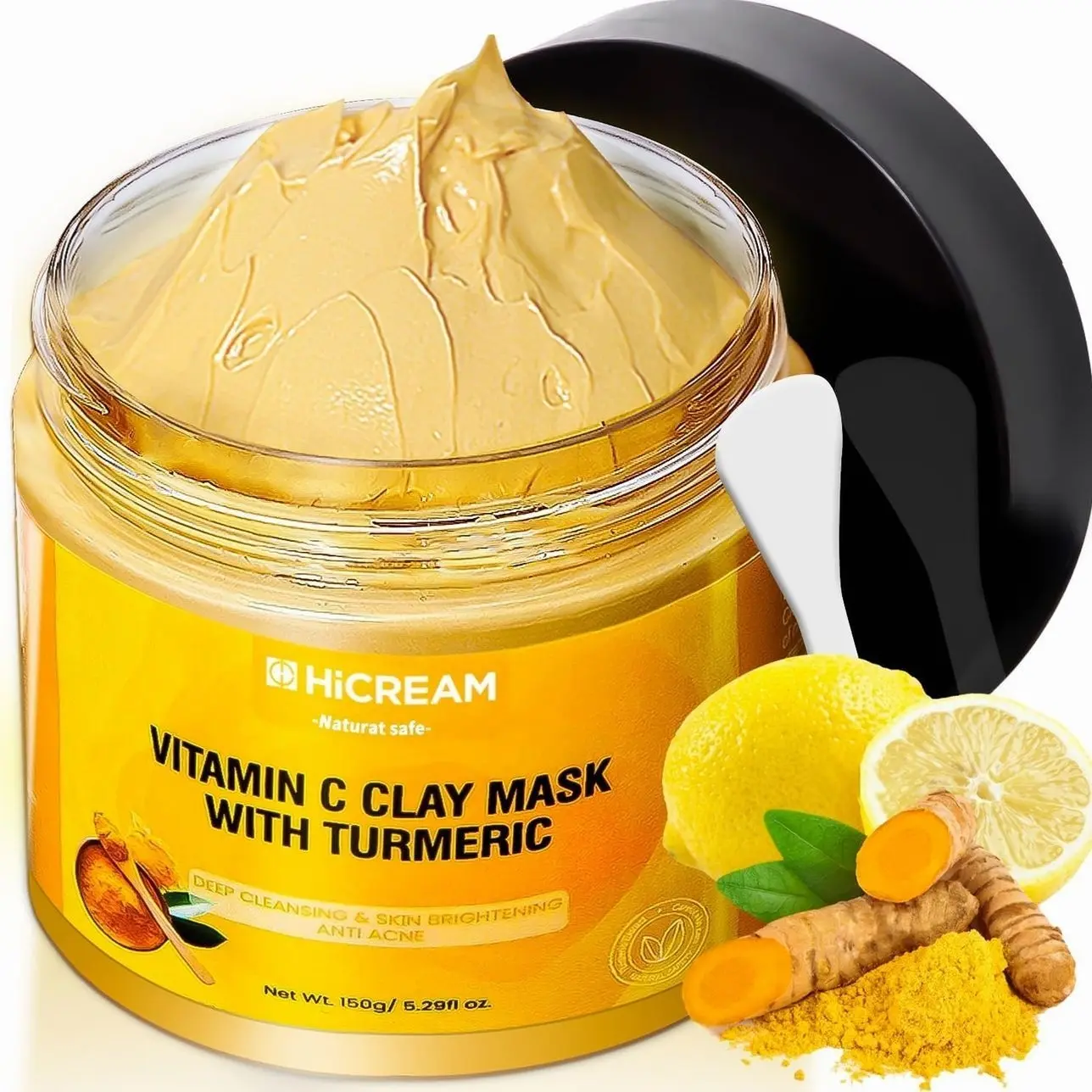 Turmeric Vitamin C Clay Mask with Kaolin Clay and Turmeric for Dark Spots, Dull Skin, Skincare Facial Mask for Controlling Oil and Refining Pores 5.29 Oz (yellow)