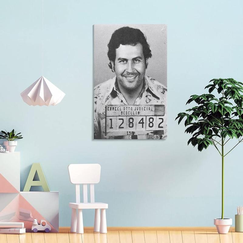ZZYC Pablo Escobar Mugshot Arrest Colombian Medellin Narco Smile Canvas Poster Wall Art Decor Print Bedroom Bathroom Office Room Decor Gift Frame:12x18inch(30x45cm)