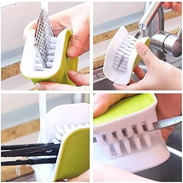 Non-Slip Blade Brush, Knife Cleaner, ABS Cutlery Cleaner, Green Double Sided Bristle Scrubber for Kitchen Chopsticks Fork Spoon Knives Washing by Doxishruky (Green, 2pcs)