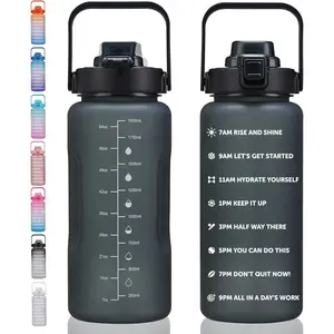 64oz,100oz,128oz Large Motivational Water Bottle with Time Marker, Leakproof & BPA Free Half Gallon Big Water Bottle with Straw Handle Tritan Frosted Water Jug for Gym,Fitness,Outdoor Sports