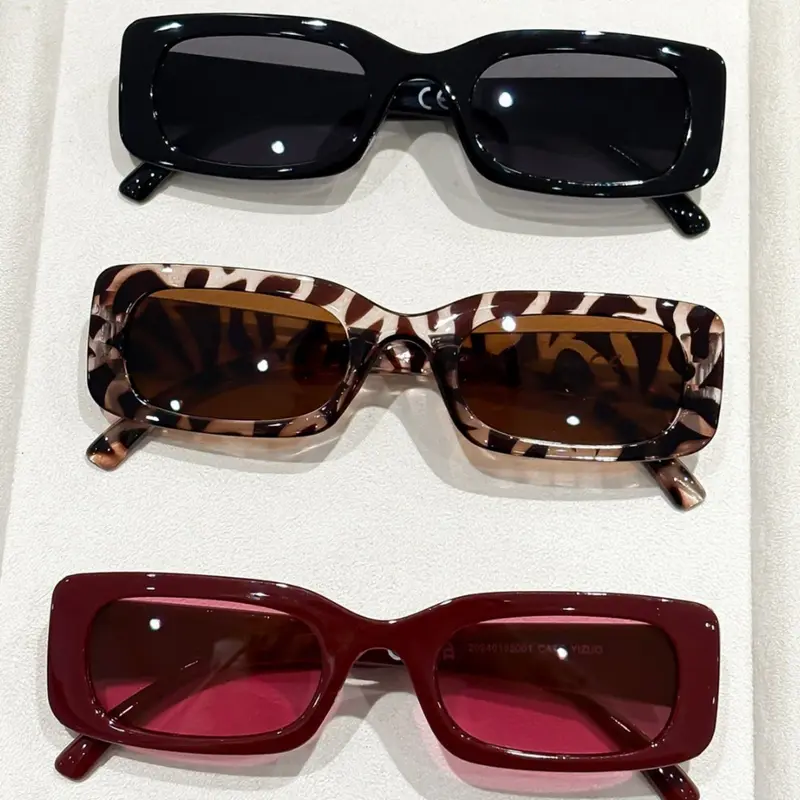 Women's 3-Pack Retro Rectangle Frame Sunglasses - Black, Tortoise, Wine Red, Uv400 Protection, Uv Blocking Sunglasses, Casual Style, All Seasons Accessories, Fashionable Sunglasses, Stylish Sunglasses, Uv Blocking Shades