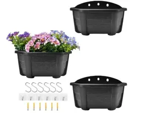 3 Pcs 9.8" Wall Hanging Planter Flower Pot for Railing Fence Balcony Indoor Outdoor Décor Plastic Backed-Dark Coffee