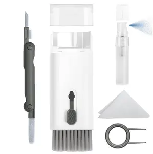 Airpods Electronic Screen 7 in 1 Cleaner Kit Laptop Keyboard Cleaning Tool for ipad/iwatch/Computer/Phone/MacBook with 5ml Touchscreen Cleaners Mist (Grey)