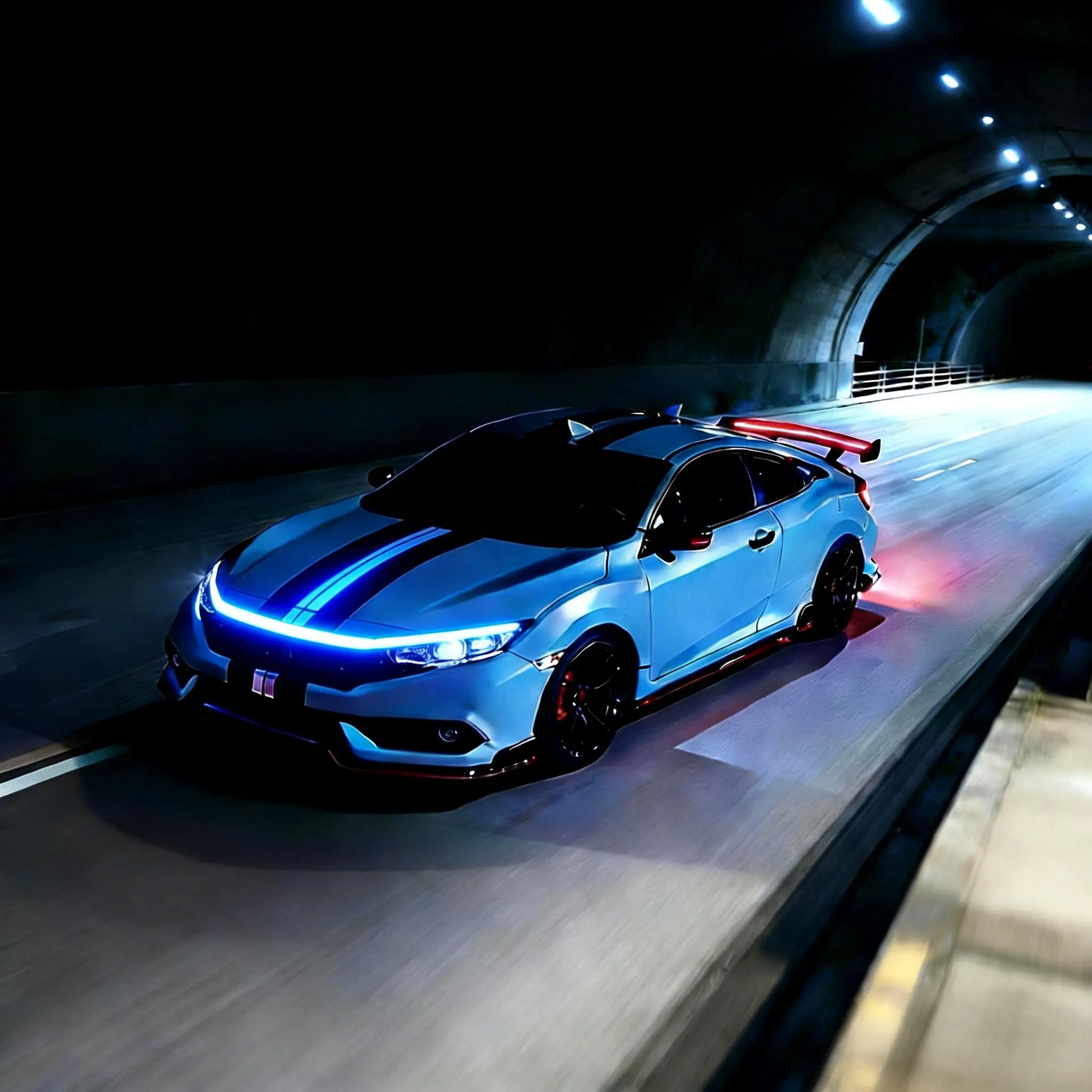 Blue hood light +Red Carbon Fiber Tail Light