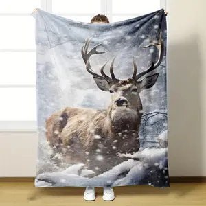 Deer Print Flannel Blanket - Soft Cozy Bedspread Suitable For Sofa, Bed, Travel & Gifts - Rustic Deer & Forest Bedspread - - Warmth - Machine Washable Deer Bed Cover