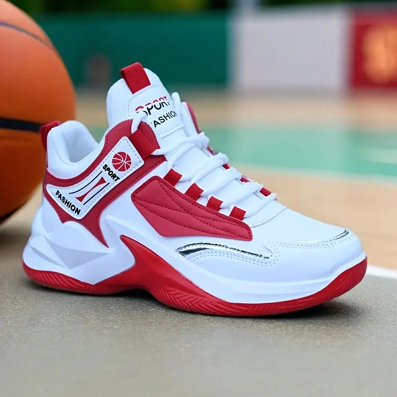 UYCEKK Men'S High-Top Basketball Sneakers in White with Red And White Details, Featuring a Lightweight EVA Sole And a Comfortable Fabric Lining, Suitable for All-Season Casual Sports Activities