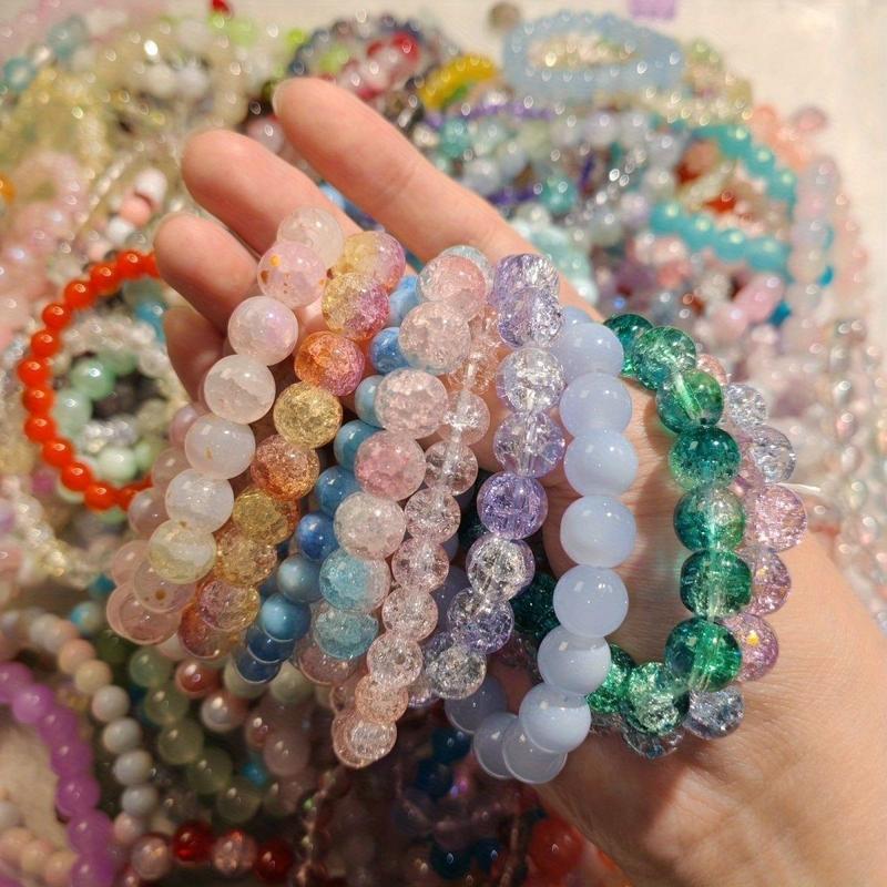 72pcs Mix Handmade Bohemian Beaded Bracelets with Cracked Glass Beads - Multicolor Bangles Collection, Bead Color Palette Suitable for Daily Wear, Parties, Vacation & Year-Round Gift - No Metal Plating,, for Teenager