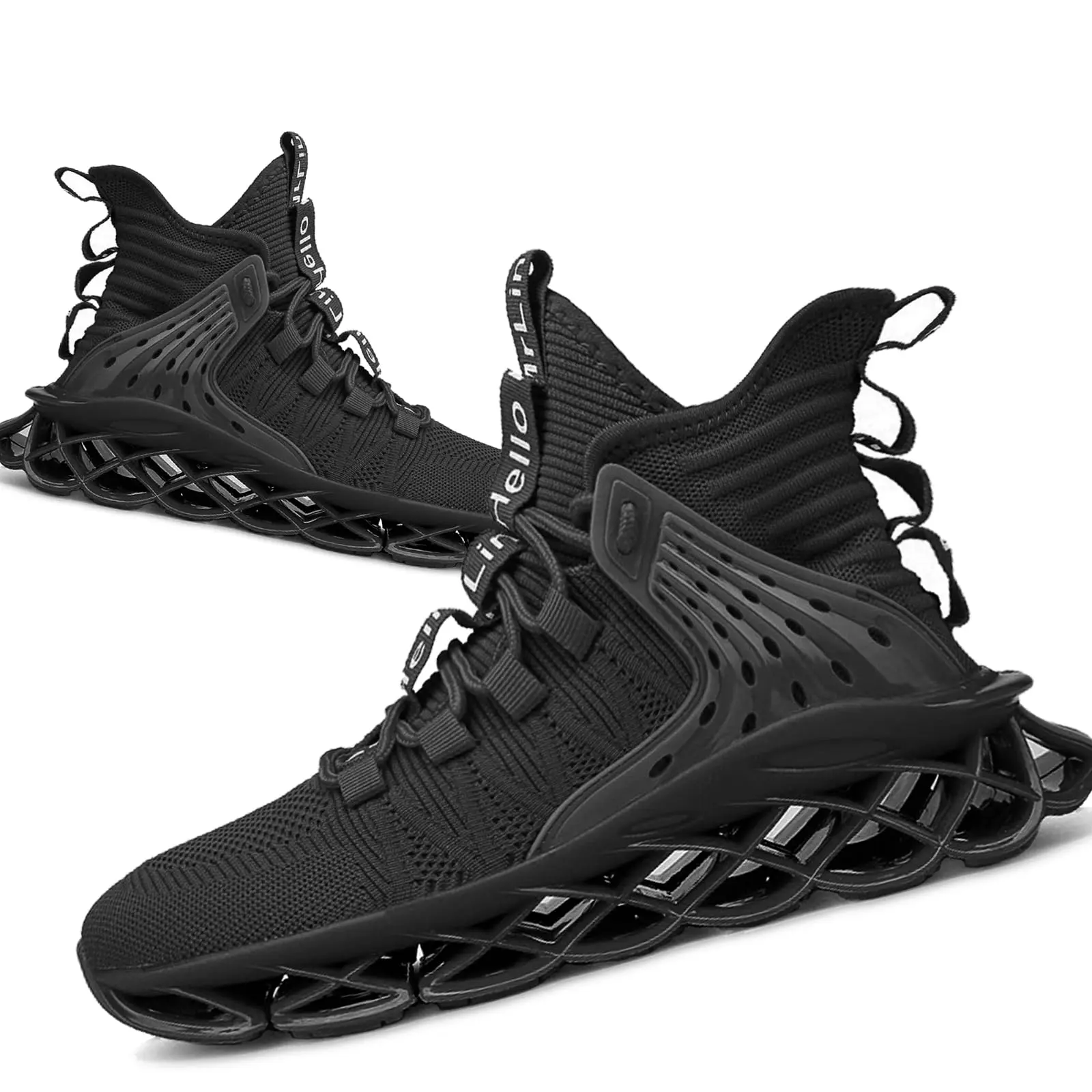 Unisex Futuristic High‑Top Athletic Sneakers, All Stretch Breathable Knit Upper, Unique Blade‑Shaped Hollow Cut‑Out Flexible Outsole, Lightweight Shock‑Absorbing Sport Footwear For Jogging Gym Training Daily Street Wear