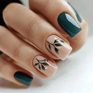 Leaf Pattern Fake Nails, Removable Press-on Nails for Girls Nail Art, Easy to Apply & Wholesale Nail Art Designs, Removable False Nails