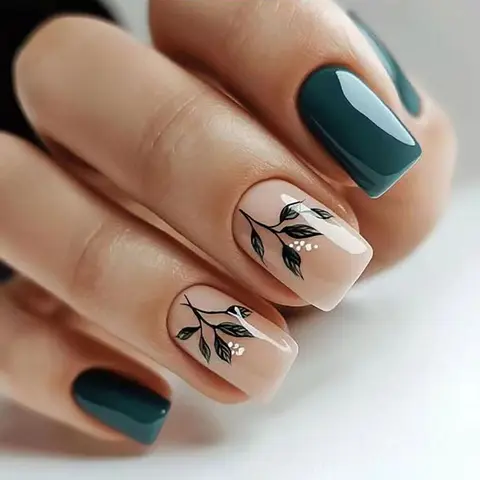 Leaf Pattern Fake Nails, Artificial Nails, Removable Press-on Nails for Girls Nail Art Diy, Easy to Apply & Wholesale Nail Art Designs, Removable False Nails