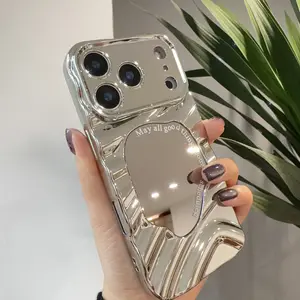 Labzone for iPhone 16 Pro Max Case Silver 15 15Plus 15ProMax Case Mirror Water Wave Pattern 16 16Plus Case Cute Simple Stylish Aesthetic 14 13Pro Personalized Design Smartphone Case for Women Girls Electroplated Phone Case, 6.1",Sliver