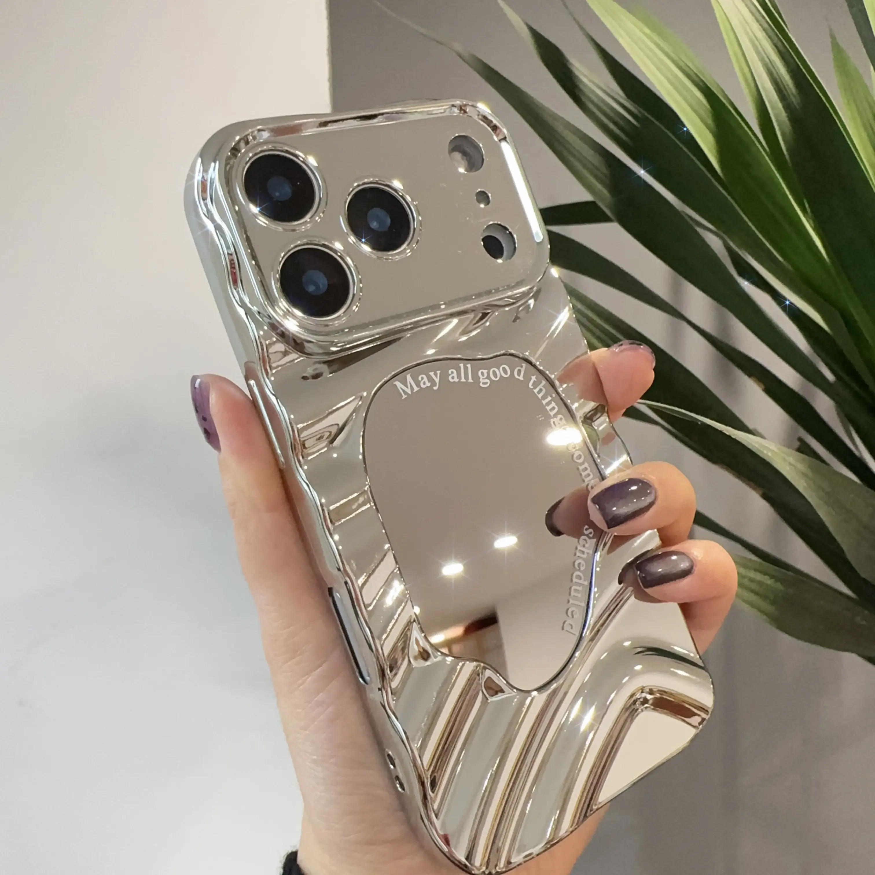 Labzone for iPhone 16 Pro Max Case Silver 15 15Plus 15ProMax Case Mirror Water Wave Pattern 16 16Plus Case Cute Simple Stylish Aesthetic 14 13Pro Personalized Design Smartphone Case for Women Girls Electroplated Phone Case, 6.1",Sliver