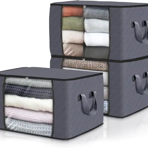 6 Pack Clothing Storage Bags Foldable Thick Blanket Storage Bags for Organizing Bedroom Wardrobe Clothing Quilt Closet Organization with Handles