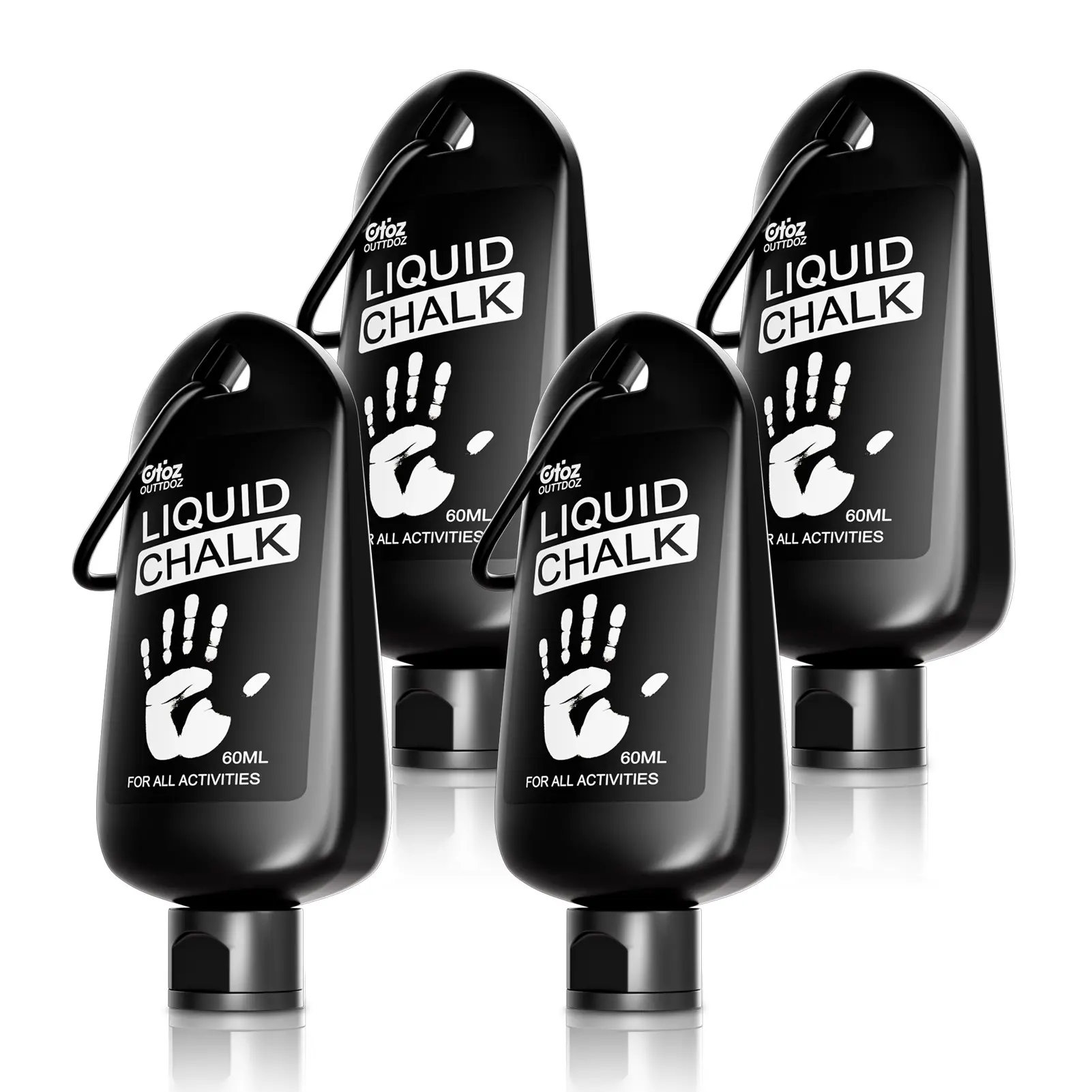 OUTTDOZ Liquid Gym Chalk, Pro Grade High-Viscosity Formula for Athletes, Quick-Drying, Long-Lasting & Moisture Resistant Grip for Weightlifting and Climbing, 4-Pack 60ml Bottles, Sport, Active, Training