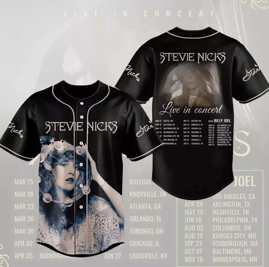 Stevie Nicks With Billy Joel Live In Concert Tour Baseball Jersey Shirts, Baseball Jersey Shirt, Outdoor Sports, Sport Shirt, Dynamic And Comfortable
