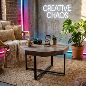 Wood Octagonal Vintage Patchwork Craft Farmhouse 30 Inch Wooden Table Top Cross Metal Legs Coffee Table for Living Room(Antique Brown),summerwins summerwins
