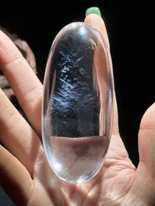 Angel's Feather Blue Needle Inclusion Clear Quartz Palm Stone