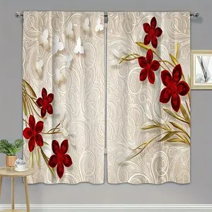 2-Piece Printed Curtain Set, Rod Pocket Curtains for Living Room, Window Drapes, Home Decoration Curtain, Home Decorative Curtain, Perfect Gift for Loved Ones, Stylish Home Decor