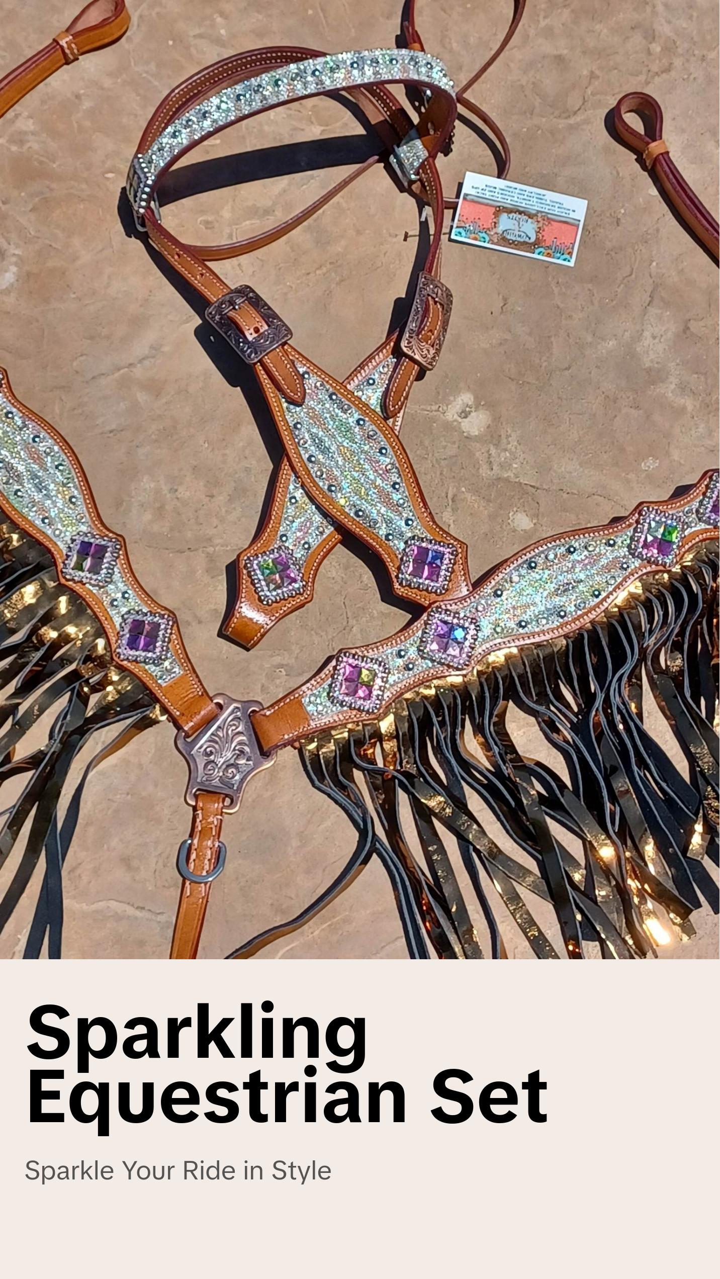 Cassidy, Diamond Sting Ray Texture Leather Glitter Sparkle 2 Piece Horse Tack Bridle Set Fringe