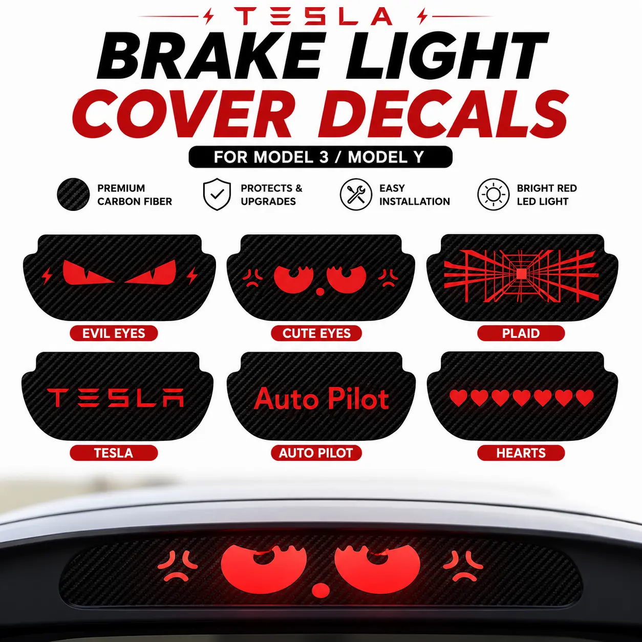 Tesla Model 3 & Model Y Brake Light Overlay Decal (Carbon Fiber Exterior Sticker)