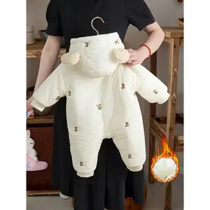 1pc Boys & Girls Winter Bear Snow Suit with Hooded Jacket & Bear Ear Bodysuit - Thick Warm Clothing-Like Outfit, Soft Polyester-Filled for / (Hand Wash Only) - Christmas/Birthday Gift