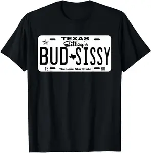 Country Love Gilley's Bud N Sissy Texas Cowboy License Gift T-Shirt Pure Cotton Graphic Tees Menswear Top: Gifts for Men & Women