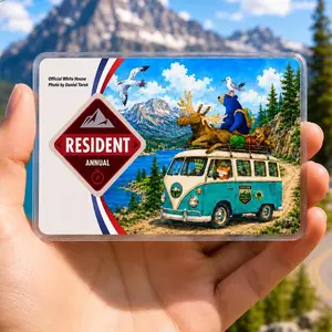 Road Trip Van National Park Pass Sleeve Wildlife Moose Bear Sticker Clear Card Protector Case For Nature Lover Gift