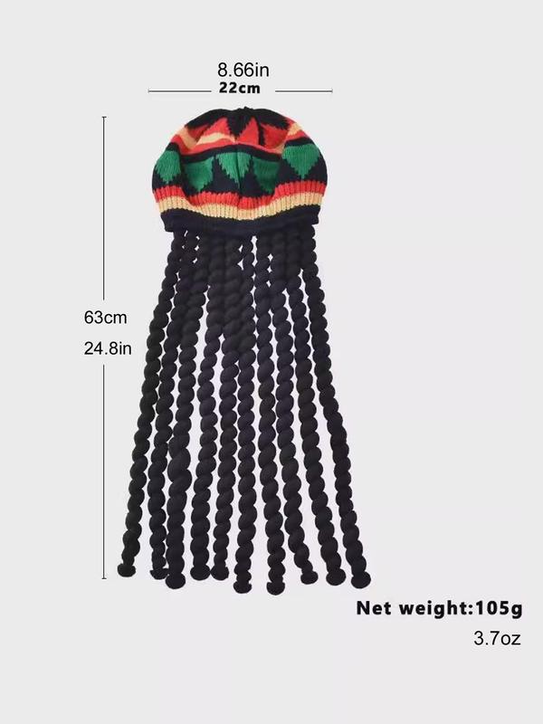 1pc Jamaican Rasta Hat with Black Dreadlocks Braids | Party Costume Wig Accessory
