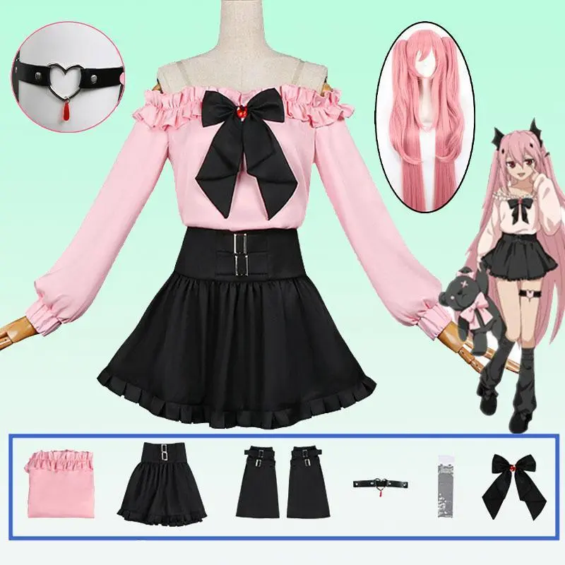 Anime Seraph of The End Krul Tepes Cosplay Costume Vampire Black Red Lolita Dress Wig Adult Woman Sexy Halloween Carnival Suit