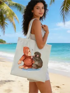 Boxing Monkey Tote Bag, Boxing Monkey themed Large Capacity Shoulder Bag, Casual Shoulder Bag, Zippered Makeup Bag, Suitable for Shopping,Travel, Outdoor Activities, Commuting to Work, Back to School Essential, Lightweight,Durable,Mother's Day Party Gift