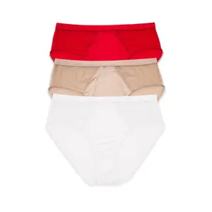 PARFAIT Micro Dressy PP306 French Cut High Waisted Sexy Sheer Panties (3 Pack) - Cameo Rose/Pearl White/Racing Red