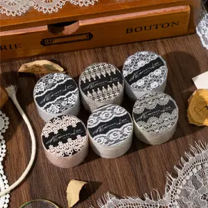 Self Adhesive Stickers Washi Tape - 6 Rolls 12m PET Waterproof Vintage Minimalist Lace Pattern Tape, Office Stationery for DIY Journal, Scrapbook Decoration