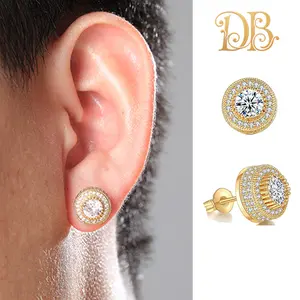 Moissanite Gold Geometric Stud Earrings for Men - Personalized Thick Unisex Party Jewelry Gifts with Lifetime Shine, TikTok's Viral Comfort Fit Holiday Accessory 2025 Trending Hypoallergenic
