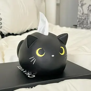 1pc Cute Soft Resin Cat Tissue Box, Cartoon Tissue Box Cover, Adorable Black and White Cat Tissue Box, Paper Storage Napkin Box, Tissue Holder, Home Decor