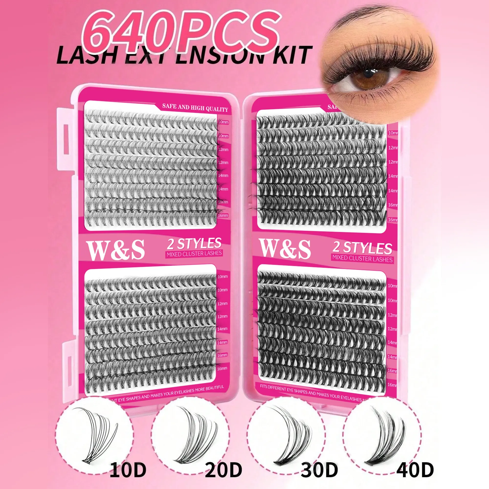 Beginner Eyelashes, Voluminous false eyelashes, Volumized False Eyelashes, Eyelash Extension, Diy Eyelash Extensions, 10D/20D/30D/40D, 640 Clusters, 10-16mm D Curl, Ultra Soft Lash Book, Diy Lash Cluster, Volume Focused Lashes