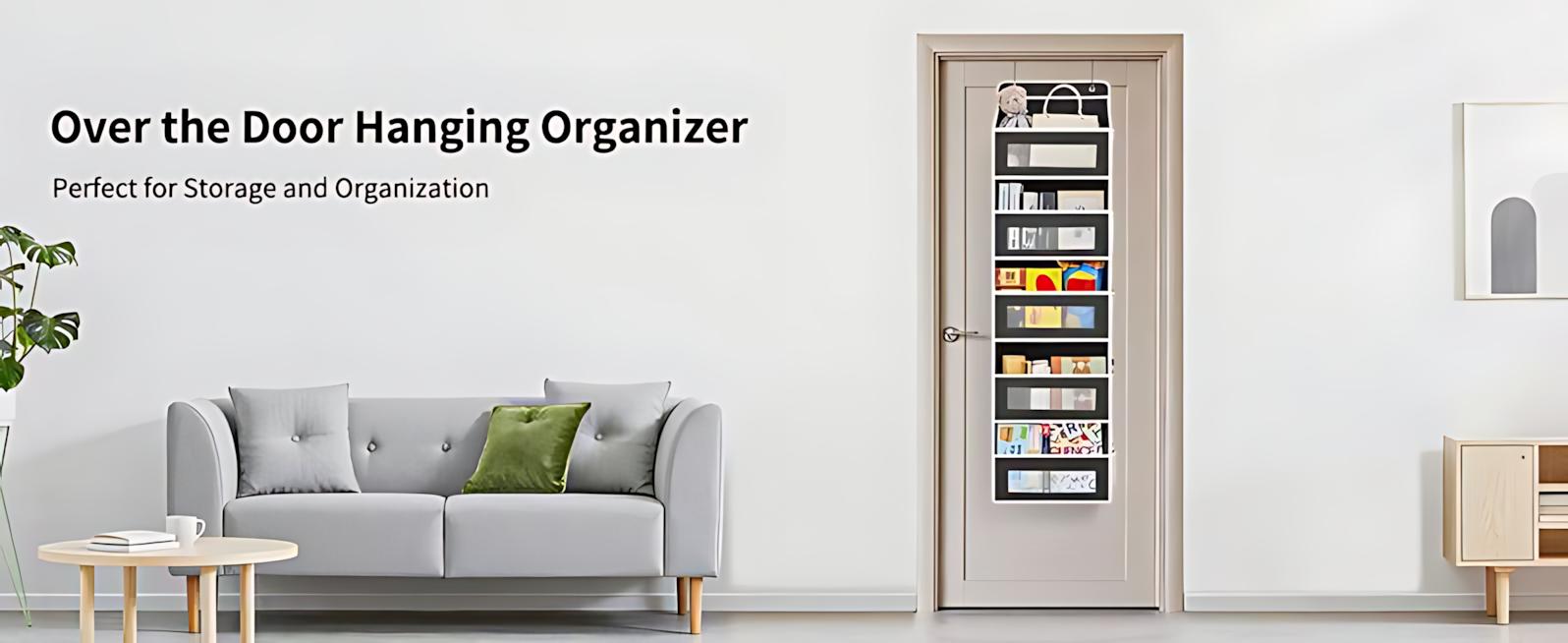 Over-the-Door Organizer, 5-tier, large capacity, heavy-duty hanging storage with 5 large pockets and side pockets; supports up to 44–60 lb; anti-tilt design for bedroom, bathroom, closet, dorm; space-saving door organizer for clothes, baby items, pantry e