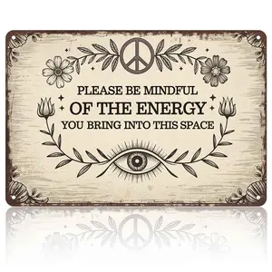 Aesthetic Spiritual 8x12 Inch Aluminum Metal Sign |   Hippie Peace Eye Flower Positive Energy Home Decor |   Ideal for Living Rooms, Bedrooms, Entryways, Meditation Spaces & Boho Style House Walls |   Floral Retro Weathered Tin Plaque, Trendy Shareable Wa