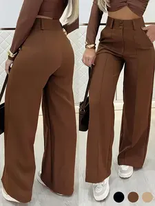 Women's Wide Leg Pants with Zipper Front and Button Closure, Straight Tube Casual Long Pants, Comfortable and Stylish