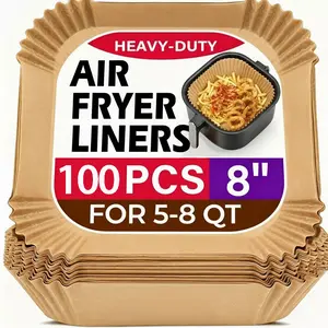 Air Fryer Paper Liners 100PCS Non-stick Oil Resistant Disposable Round Liners for 5-8 QT Baking, Roasting & Microwave Use - Bakeware