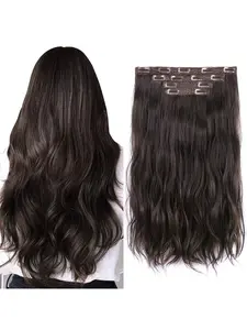 22inch Long Wavy Hair Extension Set, Hair Extension Kit, 4 Pieces Clip-In Hairpieces, Natural Volume, Invisible Clips, Suitable for Daily Wear, Women