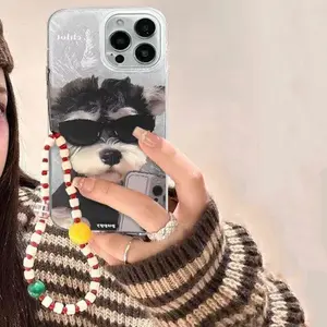 Cute Dog Pattern Phone Case with Bracelet, Fashion Phone Protective Case, Phone Accessory Compatible with iPhone 11 12 13 14 15 16 Pro Max, Cover