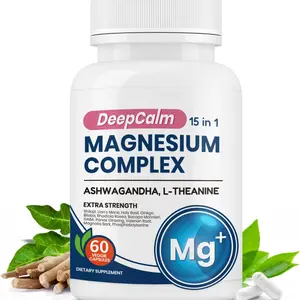 Magnesium Glycinate & Citrate 15-in-1 Complex with Ashwagandha & L-Theanine for Calm Sleep Stress & Cortisol Support, Easy-Take Vegan Capsules, 60ct