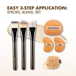 Momo's Workshop 3-Step Pro Application Makeup Brush & Powder Puff Set for Flawless Foundation Simplified Stroke Blend Tools for All Skin Types、Ensures a flawless foundation、Single package、 Series 、beauty