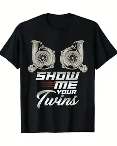 Twin Turbo Racing Graphic T-Shirt, Funny Car Enthusiast Tee, Turbocharger Streetwear Shirt, Men’s Casual Cotton Short Sleeve Top, JDM Racing Style Outfit, #fyp #viral #ootd #carlovers #turbolife