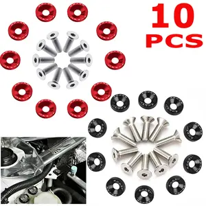 10PACK JDM Billet Aluminum Fender Bumper Washer Bolt Engine Bay Dress Up Kit Black/Red