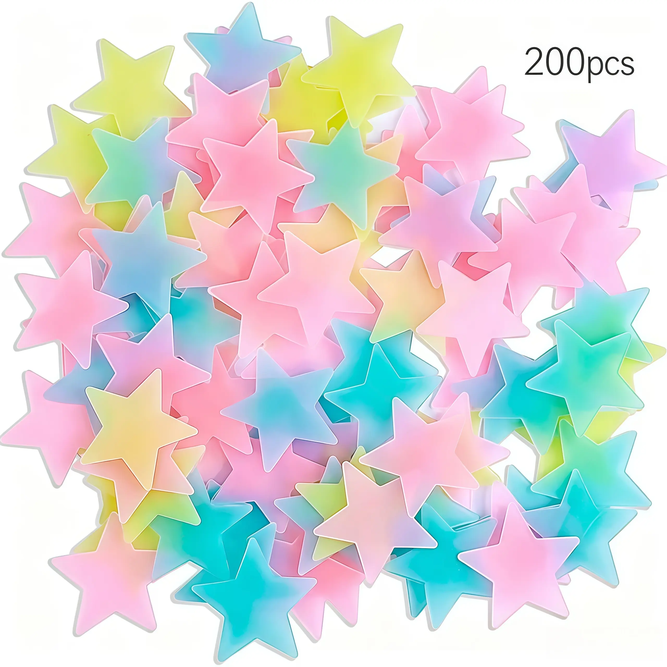 200 units of luminous dark star stickers, colored pink luminous star decorations, self-adhesive 3D luminous stars, suitable for children's bedroom and nursery ceiling wall decorations, colored luminous star wall stickers decorative stickers