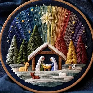 Beginner Embroidery Kit, Elegant Cross Stitch Set, Holy Stable Style, DIY Embroidery Lovers, Includes Printed Cotton Fabric, Thread, Needle, Chart, Embroidery Craft