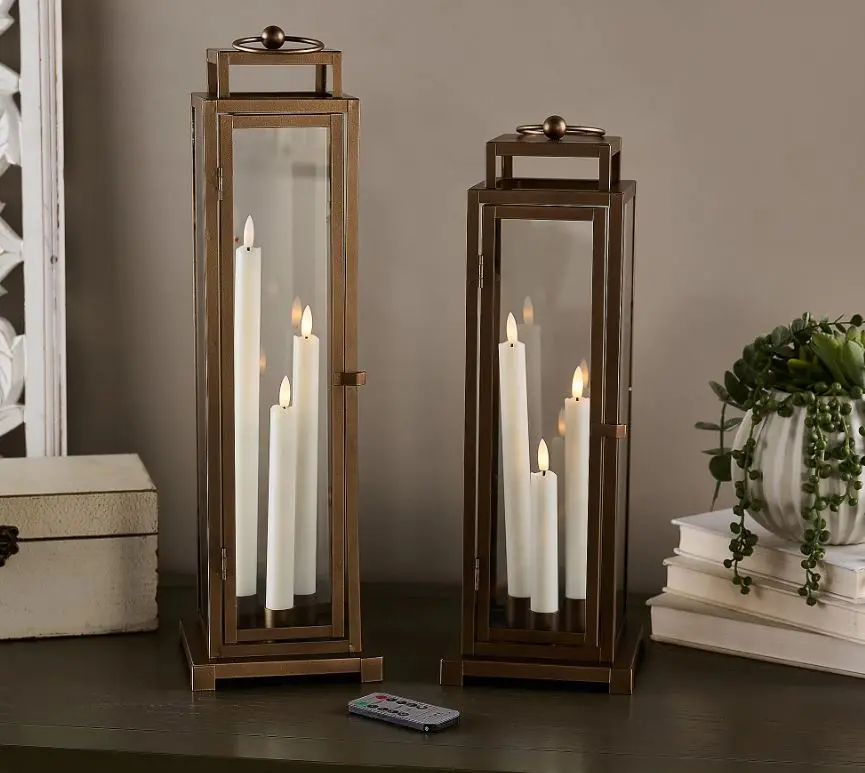Home Reflections S/2 Metal Lanterns with Trio Tapers